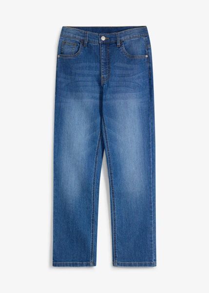 Jeansy regular fit, ze stretchem, z regulowanym pasem, straight. Niebieskie jeansy dla chłopców bonprix, z jeansu. Za 109.99 zł.