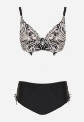 Czarno-Beżowe Bikini Biustonosz z Ozdobnym Wiązaniem i Figi ze Ściągaczami Miraleh. Czarne bikini damskie Born2be, na lato, s, bez wzorów. Za 99.99 zł.