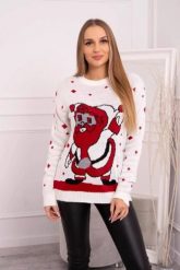 Sweter ze Świętym Mikołajem ecru. Swetry damskie KESI, l, bez wzorów, z wełny, wizytowe, bez kołnierzyka, plus size, bez ramiączek, długie, bez kaptura. Za 99.32 zł.