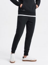 Bawełniane spodnie męskie dresowe joggery BASIC – czarne V9 OM-PABS-0174 - XXL. Czarne spodnie sportowe męskie Ombre Clothing, l, bez wzorów, z bawełny. Za 119.99 zł.