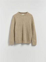 Strukturalny sweter z wełną - beżowy. Brązowe swetry przez głowę męskie Reserved, l, bez wzorów, z dzianiny, bez kołnierzyka. Za 159.99 zł.
