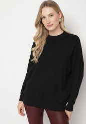 Czarny Gładki Sweter z Rękawami Typu Nietoperz Ralanevia. Czarne swetry damskie Born2be, l, bez wzorów, biznesowe, bez kołnierzyka, bez ramiączek, bez kaptura. Za 79.99 zł.