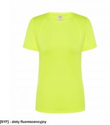 JHK Damski sportowy - dopasowany do sylwetki, dekoracyjne przeszycia przd, tył, rękawy, 100% poliester, 130g, złoty fluorescencyjny L. Żółte koszulki sportowe damskie JHK, l, bez wzorów, z poliesteru, bez kołnierzyka, bez ramiączek. Za 12.42 zł.