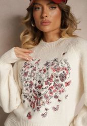 Jasnobeżowy Sweter z Bawełną i Wzorem w Motyle Galedi. Brązowe swetry damskie Renee, m, bez wzorów, z bawełny, casualowe, bez kołnierzyka, bez ramiączek, bez kaptura. Za 149.99 zł.