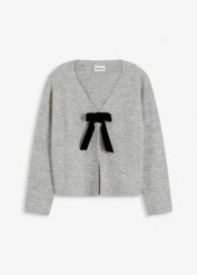Kardigan. Szare swetry damskie bonprix, bez wzorów, bez kołnierzyka, bez ramiączek, bez kaptura. Za 112.99 zł.