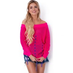Różowy Sweter Ażurowy z Ozdobnymi Tasiemkami. Swetry damskie Molly.pl. Za 139.90 zł.