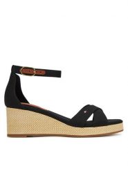 Tommy Hilfiger Espadryle Flag Criss-Cros Mid Wedge Espad FW0FW08481 Czarny. Czarne sandały damskie Tommy Hilfiger, bez wzorów, z materiału, bez obcasa, bez zapięcia. Za 249.99 zł.