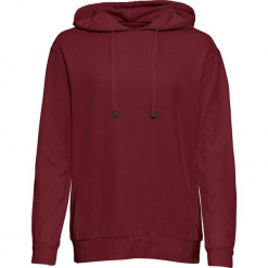 Bluza z kapturem, luźniejszy fason, długi rękaw bonprix czerwony rubinowy. Czerwone bluzy damskie bonprix. Za 54.99 zł.