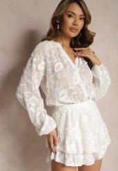 Białe Spódnico-Spodenki Ozdobione Falbankami i Haftem Boho Zelriva. Białe szorty damskie Renee, l, bez wzorów, boho. Za 89.99 zł.