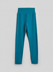 4F Legginsy treningowe szybkoschnące damskie - turkusowe XS. Niebieskie legginsy damskie 4f, l, bez wzorów, z materiału, z podwyższonym stanem, na fitness i siłownię. Za 119.99 zł.