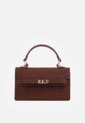 Brązowa Elegancka Torebka Kuferek z Imitacji Zamszu z Dodatkowym Łańcuszkiem Epona. Brązowe torby na ramię damskie Born2be, bez wzorów, z jeansu, casualowe, zamszowe, bez dodatków. Za 99.99 zł.
