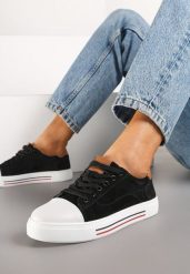 Czarne Płaskie Trampki ze Skóry Naturalnej ze Skórzaną Wkładką i Ozdobnym Noskiem Milili. Czarne obuwie sportowe damskie Renee, bez wzorów, z jeansu, klasyczne, bez zapięcia. Za 79.99 zł.