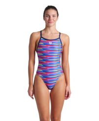 Strój Kąpielowy damski Arena Racing Stripe Swimsuit. Niebieskie kostiumy jednoczęściowe damskie Arena, l, bez wzorów, z materiału, klasyczne, do pływania. Za 199.99 zł.