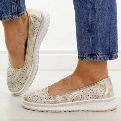 Złote ażurowe skórzane baleriny damskie S.Barski 7038. Żółte baleriny damskie S.BARSKI, na jesień, w ażurowe wzory, z jeansu, casualowe, bez obcasa, na płaskiej podeszwie. Za 229.00 zł.