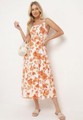 Pomarańczowo-Biała Bawełniana Sukienka na Szerokich Ramiączkach z Rozcięciem na Nogę i Gumką w Talii Dimrrose. Brązowe sukienki damskie Born2be, na co dzień, na lato, l, bez wzorów, z bawełny, eleganckie, bez kołnierzyka, bez ramiączek, midi. Za 99.99 zł.