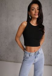 Czarny Top na Ramiączkach Basic Prążkowany Zitira. Czarne bluzki damskie Renee, m, bez wzorów, z jeansu, bez kołnierzyka, bez ramiączek. Za 39.99 zł.