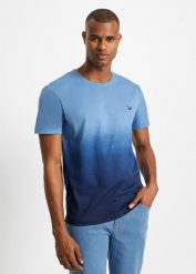T-shirt z czystej bawełny. Niebieskie t-shirty męskie bonprix, m, bez wzorów, z bawełny, bez kołnierzyka. Za 67.99 zł.