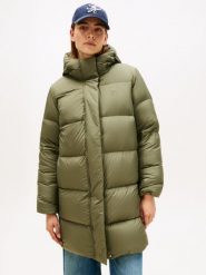 Tommy Hilfiger płaszcz puchowy Kobiety Sztuczne włókno zielony, M. Zielone płaszcze damskie Tommy Hilfiger, m, bez wzorów, z puchu, bez kaptura. Za 949.95 zł.