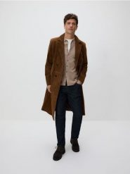 Rozpinany sweter z kołnierzem - beżowy. Brązowe kardigany męskie Reserved, l, bez wzorów, z bawełny. Za 139.99 zł.