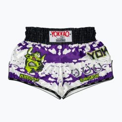 Spodenki treningowe męskie YOKKAO Angry Bull Muay Thai. Białe krótkie spodenki sportowe męskie YOKKAO, l, bez wzorów, z materiału, na fitness i siłownię. Za 289.99 zł.