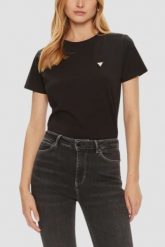 GUESS Czarny damski t-shirt na krótki rękaw Colette, Rozmiar S. Czarne t-shirty damskie Guess, s, z aplikacjami, eleganckie, bez kołnierzyka. Za 189.99 zł.
