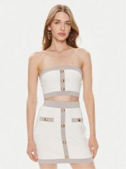Elisabetta Franchi Bluzka TK-15B-42E2-004477 Biały Slim Fit. Białe bluzki damskie Elisabetta Franchi, bez wzorów, z syntetyku, bez kołnierzyka, bez ramiączek. Za 409.99 zł.