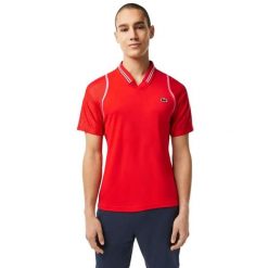 Koszulka męska Lacoste. Czerwone koszulki polo męskie Lacoste, l, z aplikacjami, z materiału, eleganckie, bez ramiączek. Za 329.00 zł.