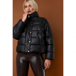 NA-KD Trend Kurtka skórzana Padded - Black. Czarne kurtki damskie NA-KD Trend, z materiału. Za 364.95 zł.