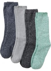 Skarpety ocieplane z frotte (4 pary), z bawełny organicznej. Czarne skarpety damskie bonprix, bez wzorów, z bawełny. Za 47.99 zł.