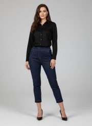Eleganckie granatowe spodnie Jeangaliny02 o kroju slim fit 7/8 PLUS SIZE XXL OVERSIZE JESIEŃ. Szare spódnice damskie Moda Size Plus Iwanek, na jesień, plus size, bez wzorów, z bawełny, eleganckie, plus size, oversize. Za 199.90 zł.