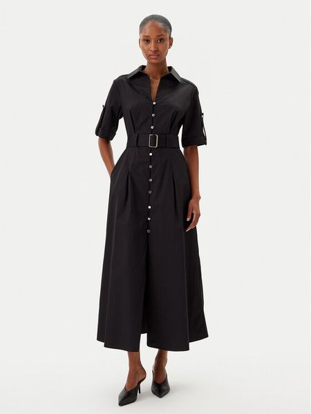 Fracomina Sukienka koszulowa FR25SD3006W52001 Czarny Regular Fit. Czarne sukienki damskie Fracomina, xs, bez wzorów, z bawełny, bez kołnierzyka, bez ramiączek, koszulowe. Za 339.99 zł.