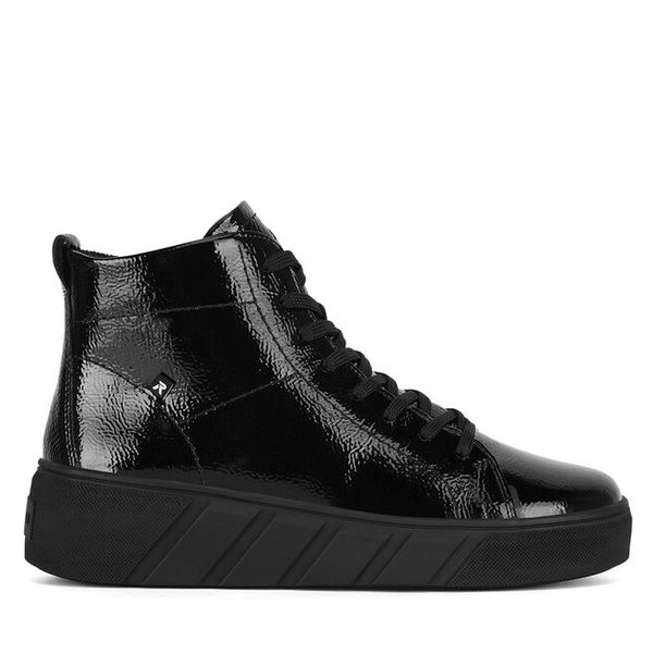 Trzewiki Rieker Revolution Lifestyle. Czarne botki damskie Rieker Revolution Lifestyle, bez obcasa, na płaskiej podeszwie, bez zapięcia. Za 375.00 zł.