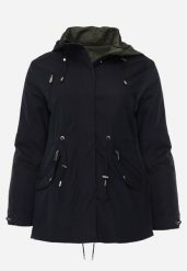 Granatowo-Zielona Dwustronna Kurtka Przejściowa w Stylu Parki z Kapturem Tidala. Niebieskie kurtki damskie Born2be, plus size, bez wzorów, z jeansu, klasyczne, z kapturem. Za 109.99 zł.