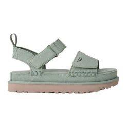 Damskie sandały Ugg Goldenstar 1136783-ART. Zielone sandały damskie UGG, bez wzorów, z materiału, bez obcasa, bez zapięcia. Za 395.92 zł.