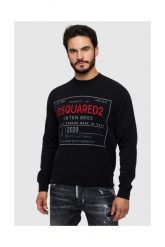 DSQUARED2 Czarna bluza męska z czerwonym logo. Czarne bluzy męskie Dsquared2, m, bez wzorów, z bawełny, bez kaptura. W wyprzedaży za 699.99 zł.
