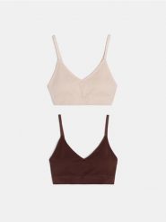 Prążkowane bezszwowe biustonosze typu top 2 pack - wielobarwny. Biustonosze Sinsay, bez wzorów, prążkowane. Za 29.99 zł.