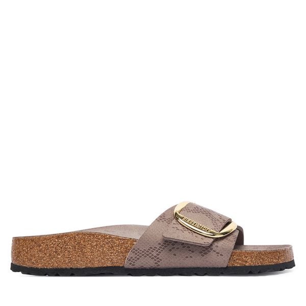 Klapki Birkenstock. Brązowe klapki damskie Birkenstock, bez wzorów, bez obcasa. Za 444.99 zł.