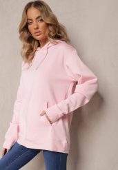 Różowa Bluza Kangurka z Kapturem i Wsuwaną Kieszenią Blizome. Czerwone bluzy damskie Renee, xl, bez wzorów, z jeansu, z kapturem. Za 34.99 zł.