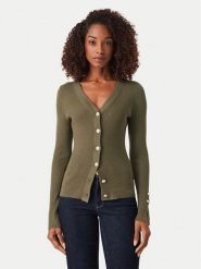 Guess Kardigan W6YR11 Z0950 Khaki Slim Fit. Brązowe kardigany damskie Guess, l, z aplikacjami, z wiskozy, bez kołnierzyka, bez ramiączek, bez kaptura. Za 394.99 zł.