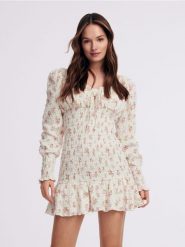 Sukienka mini - złamana biel. Sukienki damskie Reserved, l, bez wzorów, z bawełny, bez kołnierzyka, bez ramiączek, mini. W wyprzedaży za 39.99 zł.