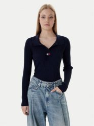 Tommy Jeans Sweter DW0DW22036 Granatowy Slim Fit. Niebieskie swetry damskie Tommy Jeans, m, bez wzorów, z jeansu, bez kołnierzyka, bez ramiączek, bez kaptura. Za 369.99 zł.