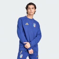 Bluza Italy Tiro Travel Crew. Niebieskie bluzy męskie Adidas, xs, bez wzorów, bez kaptura. Za 259.00 zł.