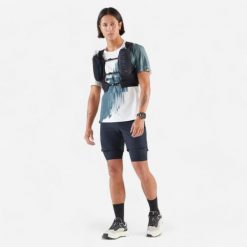 Spodenki do biegania w terenie męskie Kiprun Run Ultra 900 2w1. Szare krótkie spodenki sportowe męskie KIPRUN, m, bez wzorów, z materiału, do biegania. Za 149.99 zł.