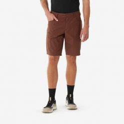 Spodenki turystyczne męskie Quechua NH500 Regular. Brązowe krótkie spodenki sportowe męskie QUECHUA, m, bez wzorów, z bawełny, trekkingowe. Za 89.99 zł.