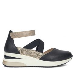 Półbuty Remonte. Czarne półbuty damskie Remonte, bez wzorów, bez obcasa, na koturnie, bez zapięcia. Za 369.99 zł.