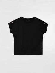 Koszulka z ozdobnymi napami - czarny. Czarne t-shirty damskie Sinsay, l, bez wzorów, bez kołnierzyka. Za 19.99 zł.