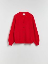 Kardigan z wełną alpaki - czerwony. Czerwone kardigany damskie Reserved, l, bez wzorów, z dzianiny. Za 229.99 zł.