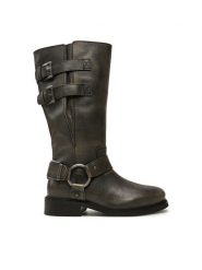 Bronx Kozaki New-Tough 14333-A Czarny. Czarne kozaki damskie Bronx, ze skóry, bez obcasa, na płaskiej podeszwie. Za 989.99 zł.