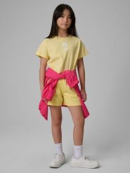 4F Spodenki dresowe dziewczęce - żółte 158 (12-13 lat). Żółte spodenki dla dziewczynek 4f, na lato, bez wzorów, z bawełny, eleganckie. Za 59.99 zł.