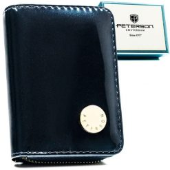 Mały portfel damski w granatowym kolorze wykonany ze skóry naturalnej i ekologicznej - Peterson. Portfele damskie Peterson, bez wzorów, ze skóry. Za 56.00 zł.